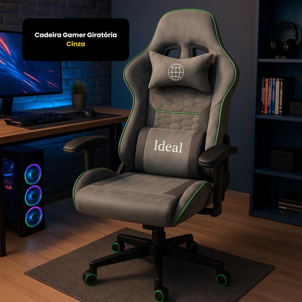 Cadeira Gamer Giratória - Cinza