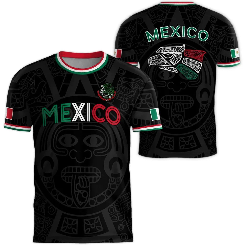 México Bandeira Nacional Impressão T Camisa Para Homem Engraçado 3D Águia Padrão Manga Curta Camisetas De Futebol Ao Ar 