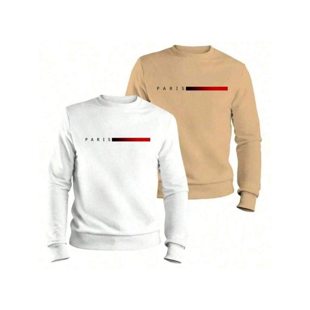 Kit 2 Blusa Moletom Paris Gola Redonda Blusa De Frio Unissex Algodão Casaco Feminino Masculino