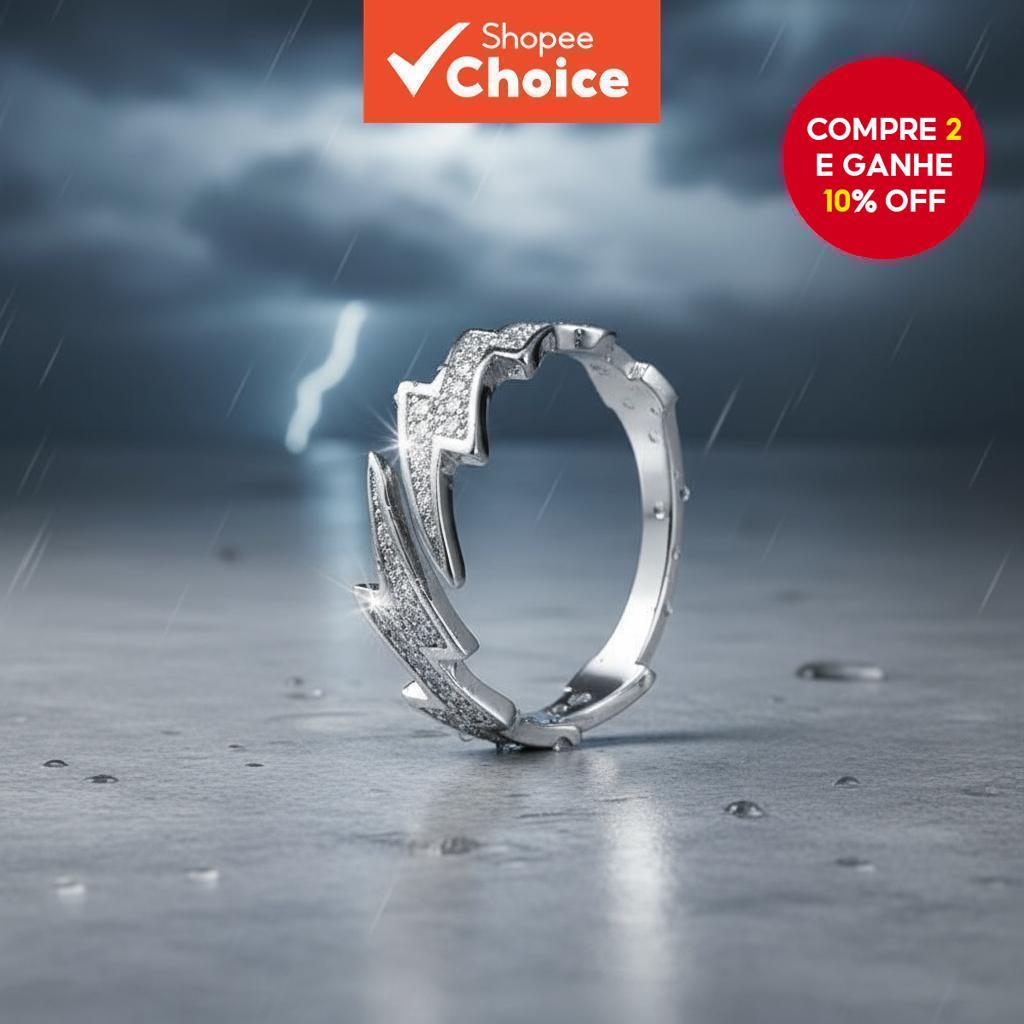 Anel de Prata Hip Hop com Design de Raio para Homens, Estilo Ajustável e Moderno em Oferta na Shopee