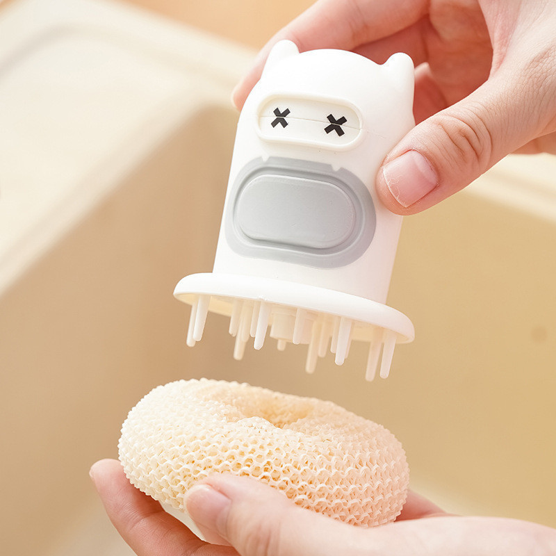 Nova escova de panela cozinha dos desenhos animados Push tipo escova automática pote bonito escova ferramenta útil limpe