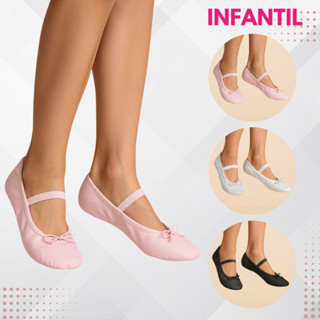 Sapatilha Para Ballet Couro Sintético Meia Ponta Infantil - Cores Rosa Preto Branco em Oferta na Shopee