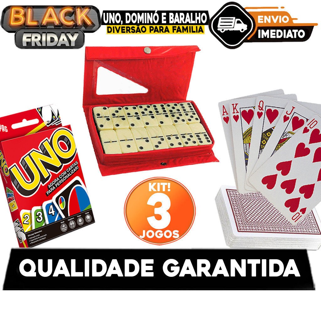 KIT 3 Jogos - UNO, Dominó e Baralho - Mega Promoção