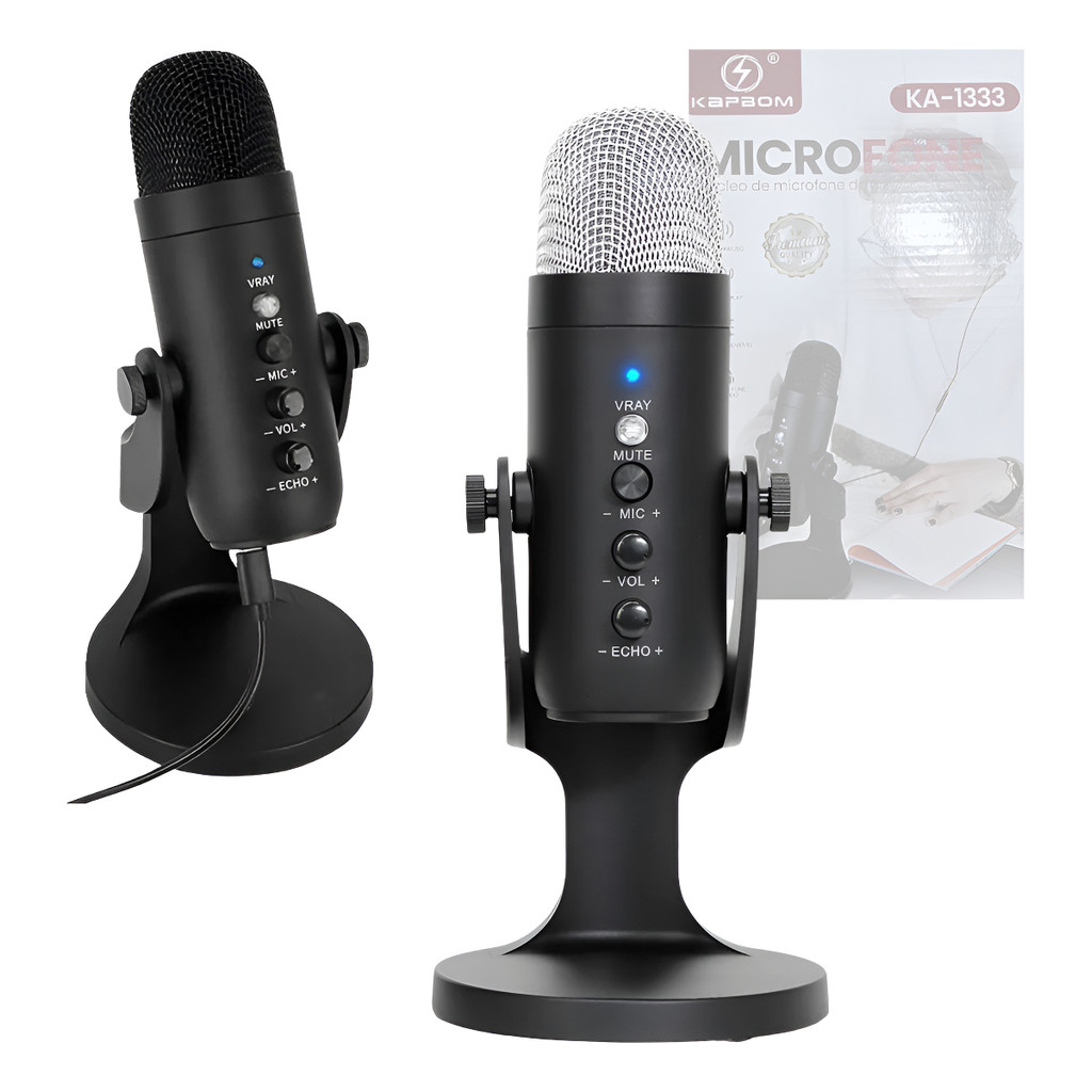 Microfone USB de Mesa Kapbom KA‑1333 Gamer Stream Podcast Rotação 360°