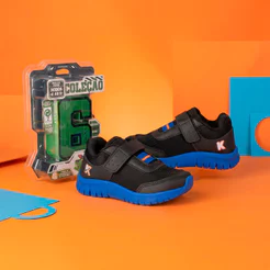 Tênis Infantil Menino Kidy Ultra Flex Escolar Preto Azul Confortável Leve Com Brinquedo