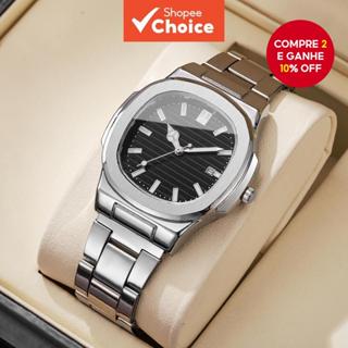 Relógio de Quartzo Masculino com Calendário, Pulseira de Aço Inoxidável, Estilo Luxo, Sem Caixa em Oferta na Shopee