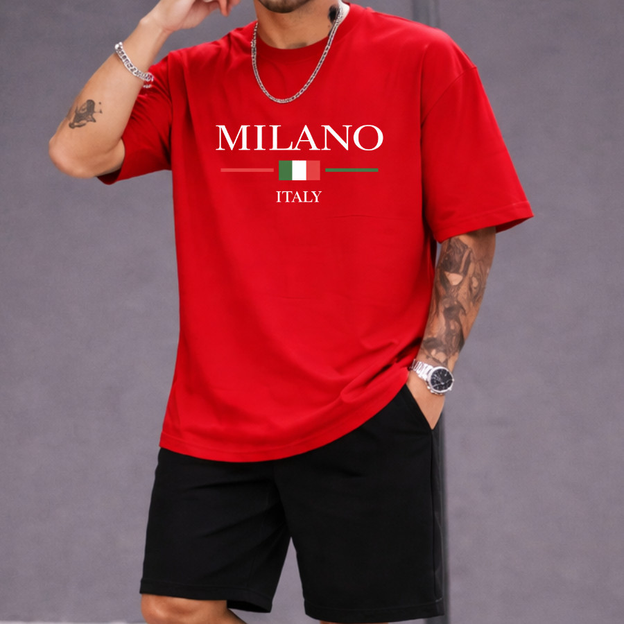 Camiseta Masculina Estampada Milano Itália Algodão Casual Blusa Gola Redonda