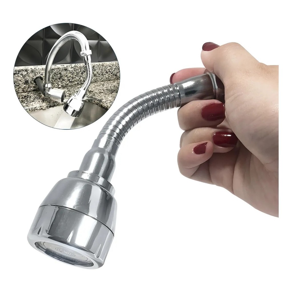 Bico Adaptador De Torneira Extensor Prata Com 3 Jatos Reguláveis Bico Torneira Giratória 360°Cozinha