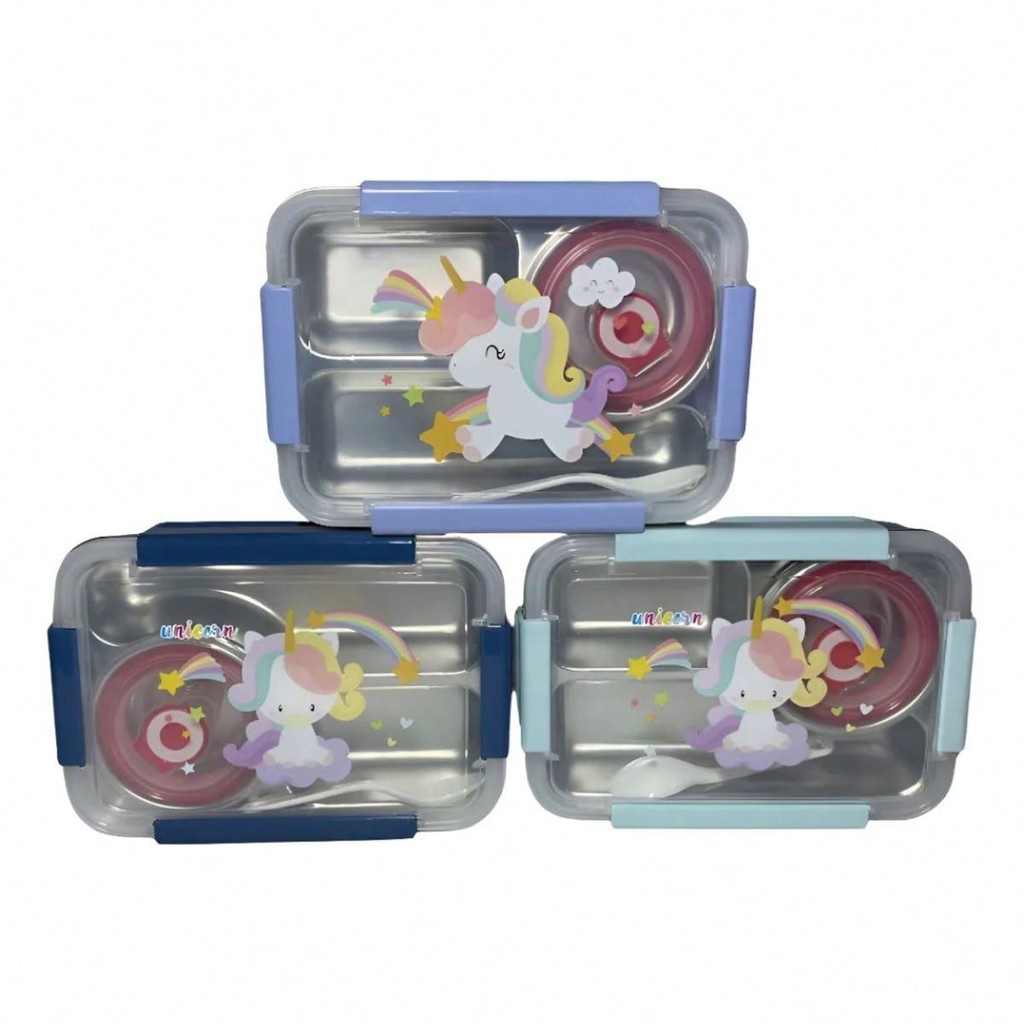 Lancheira Aço Inox Unicórnio 2 Divisórias Hermética Marmita