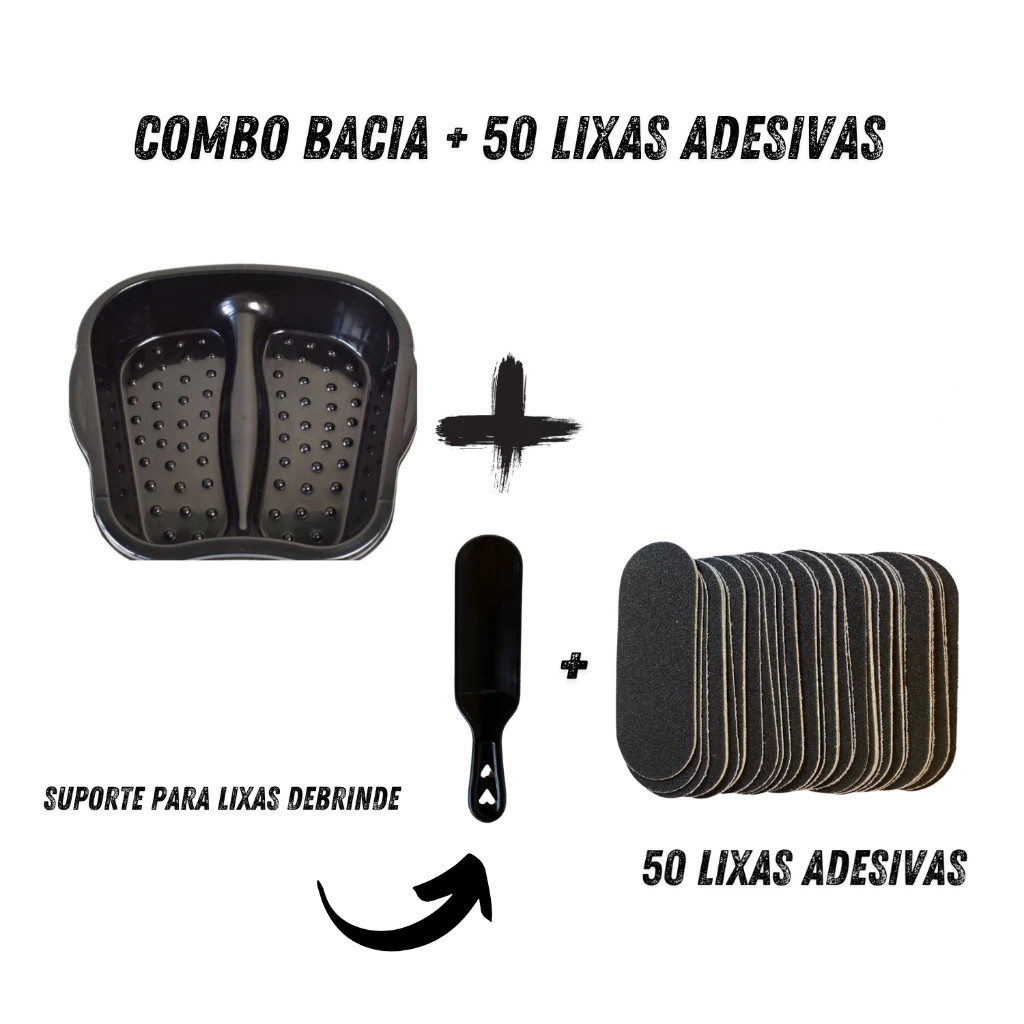 Kit Bacia De Pé + 50 Refil De Lixa Para Pé + Brinde 1 Suporte Para Lixa