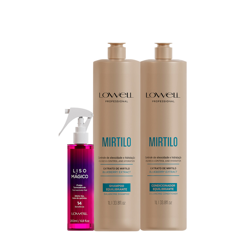 Kit Lowell Extrato de Mirtilo Trio Salon Termoativado (3 Produtos) em Oferta na Shopee