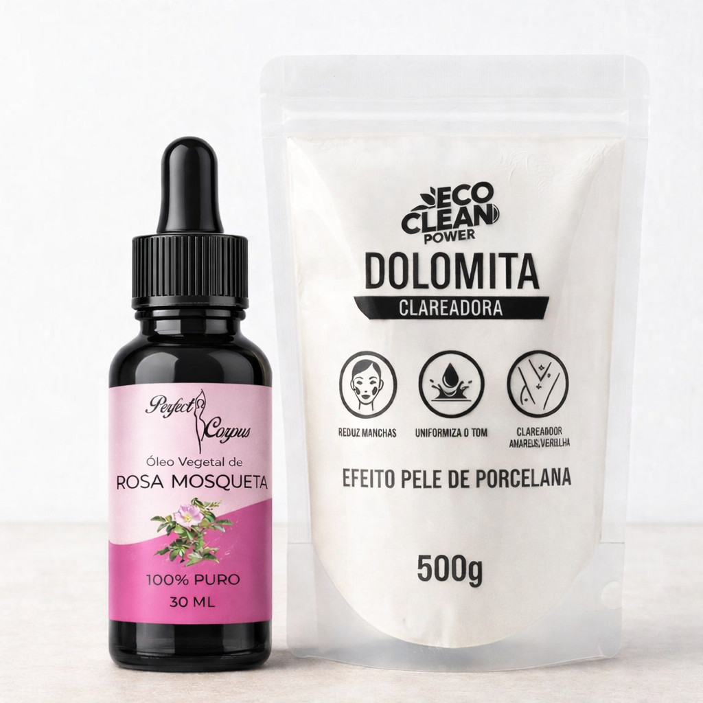 Óleo Vegetal De Rosa Mosqueta 100% Natural 30ml + Dolomita Clareadora 500g em Oferta na Shopee