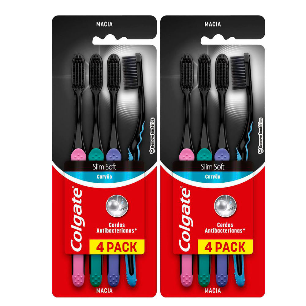Kit 2 Escova Dental Colgate Slim Soft Black Macia Cores Sortidas 4 Unidades