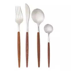 Jogo Talheres Faqueiro 24 Peças Lyor Organic Aço Inox Cabo Estampado 6 Pessoas Garfos Facas Colheres Mesa Posta Presente