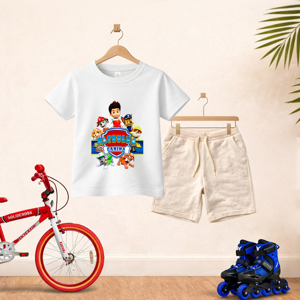 Camiseta Short Conjunto Infantil Patrulha Canina Em Algodão