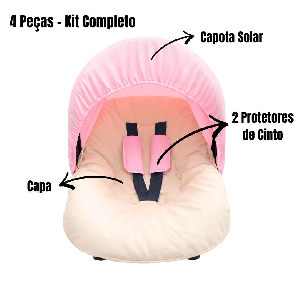 Kit Capa Bebê Conforto MENINA 4 Peças Completo Universal até 13kg Capa Capota Protetor Cinto — imagem 2 de 2