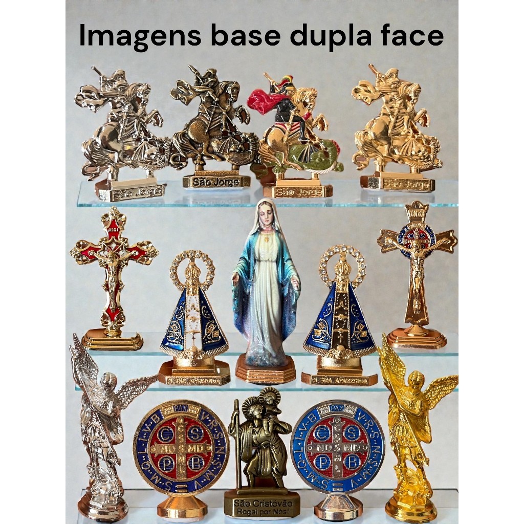 Imagem Metal São Jorge - Nossa Senhora Aparecida - são Miguel Base Dupla face para carro ou Decoração Casa