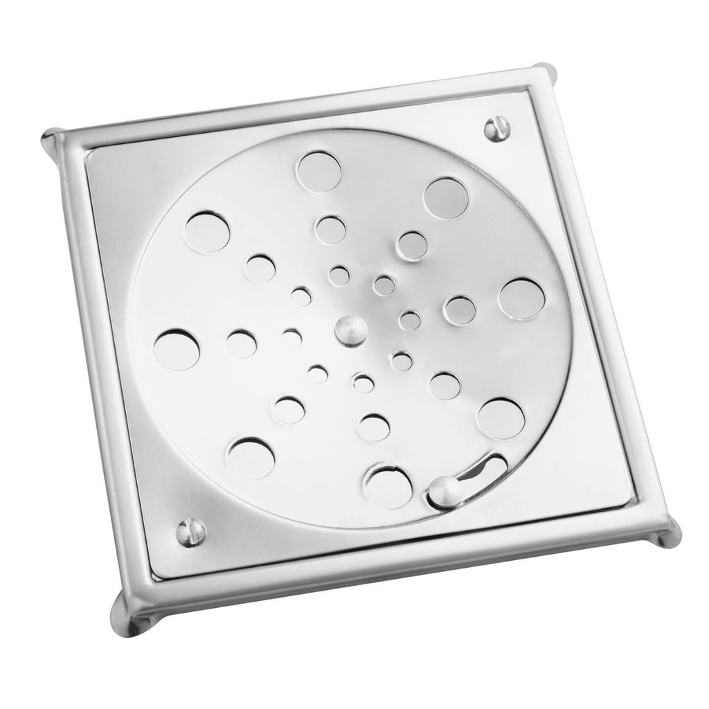 Tampa para Ralo Grelha Aço Quadrada Com Caixilho e Fecho Rotativo 10x10cm Para Banheiro Anti Odor