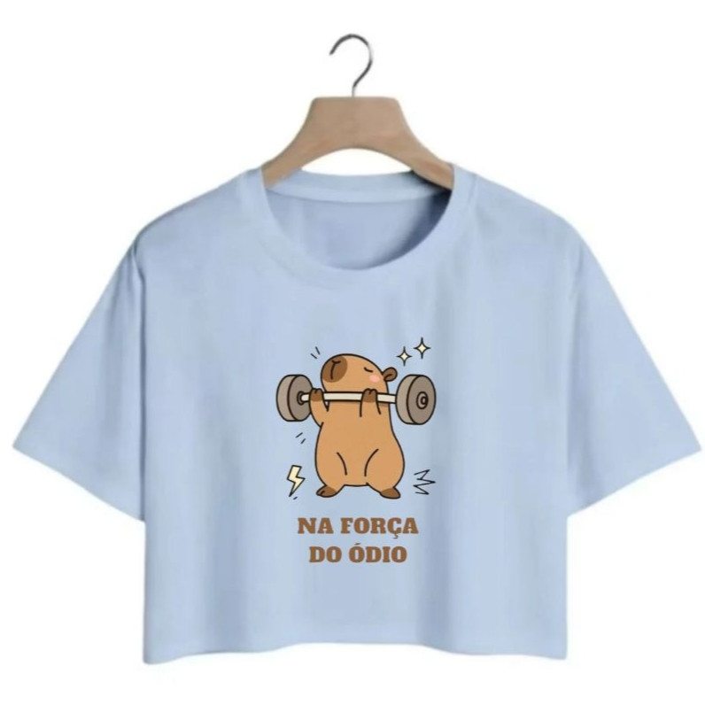 Cropped Feminino Capivara Algodão Estampado Confortável Academia Dia a Dia