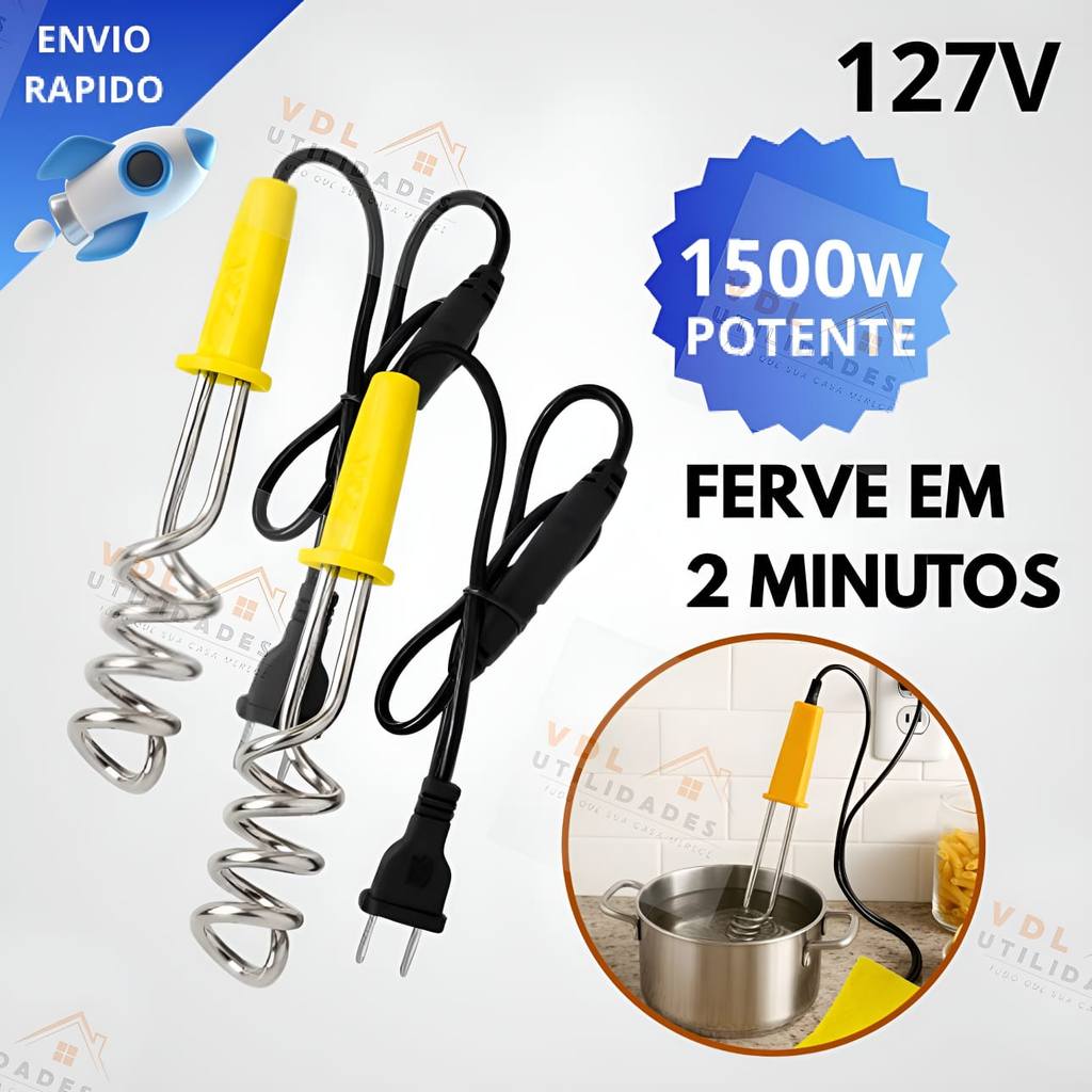 Kit 2 Aquecedor de Agua 1500 Watts SUPER POTENTE Ebulidor Elétrico Portátil Quente 110V 220V Mergulhão Alta Qualidade