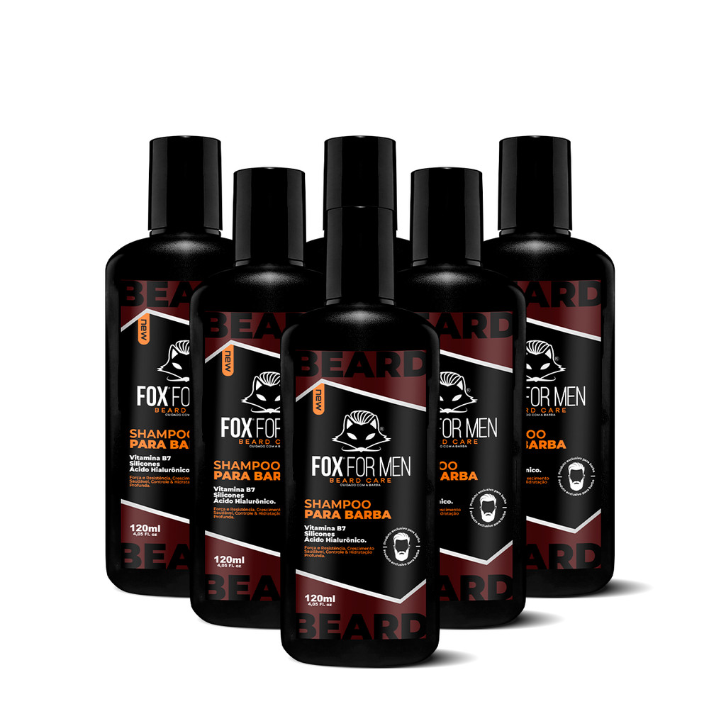 Kit 6 Shampoo Para Barba 120ml Fox For Men - Vitamina B7 Crescimento Hidratação Kit 6 Shampoo Para Barba 120ml Fox For Men - Vitamina B7 Crescimento Hidratação
