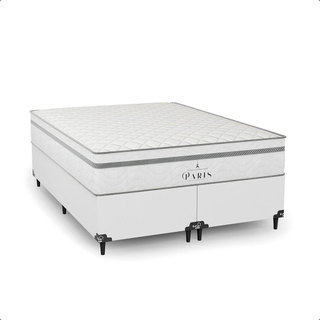 Cama Box Casal Bipartido + Colchão Paris Molas Ensacadas - Couro Branco - e-Shop Casa