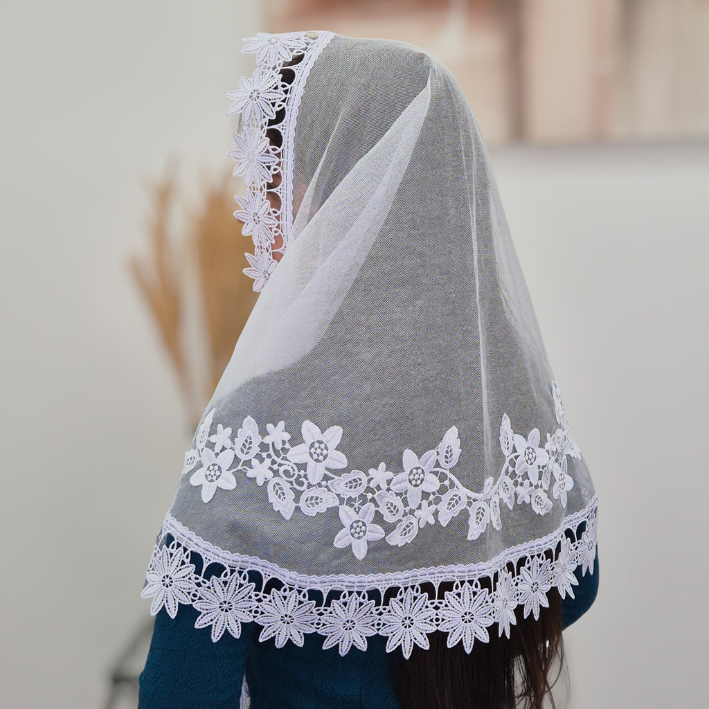 Véu Ccb Congregação Cristã Renda Guipir Floral com Aplique (mod. Úrsula)