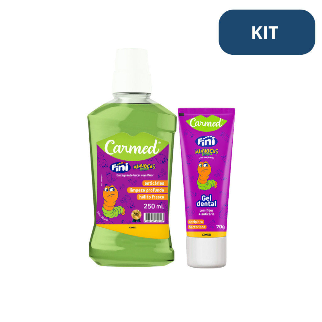 Kit 1 Enxaguante Carmed Fini Minhoca 250 ml + 1 Gel Dental Minhoca 70g