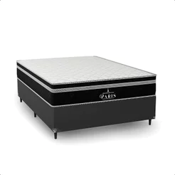 Cama Box Viúva Couro Preto + Colchão Paris Molas Ensacadas Preto - e-Shop Casa