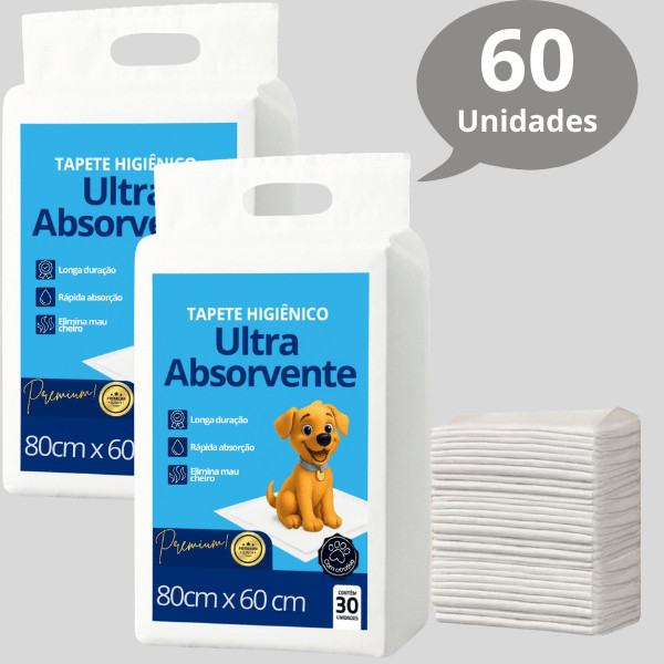Kit 2 Tapete Higiênico Descartável para Cachorro Premium Ultra Absorvente 80cm x 60cm - 60 Unidades em Oferta na Shopee