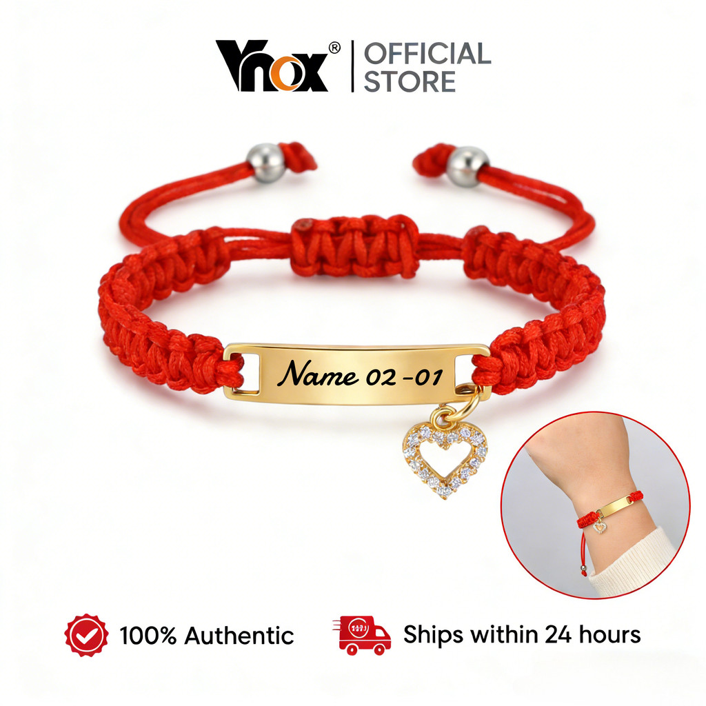 Pulseira Trançada Vermelha Gravada Banhada A Ouro Vnox Para Meninas , Infantil Personalizada Com Zircônia E Coração , Jo em Oferta na Shopee