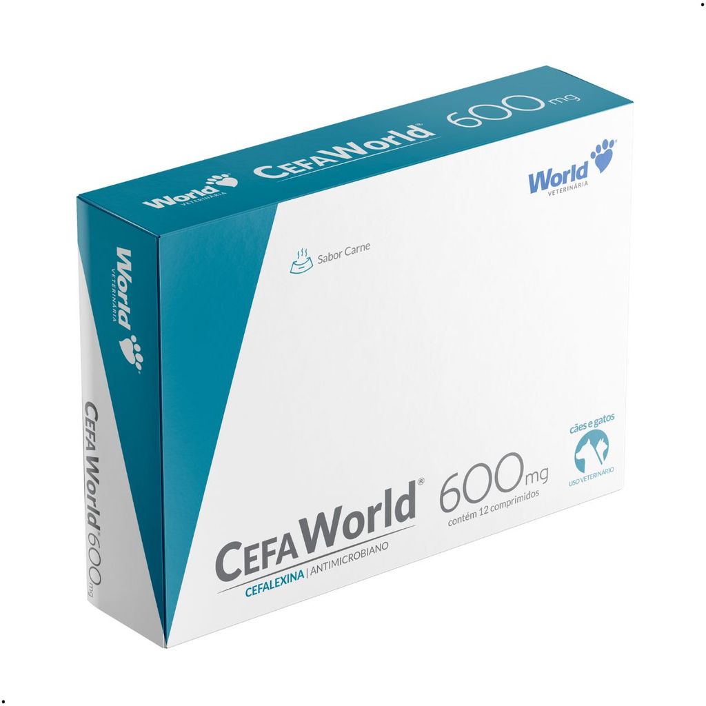 CefaWorld 600mg Dermatológico Cefalexina Cães Gatos 12 comp