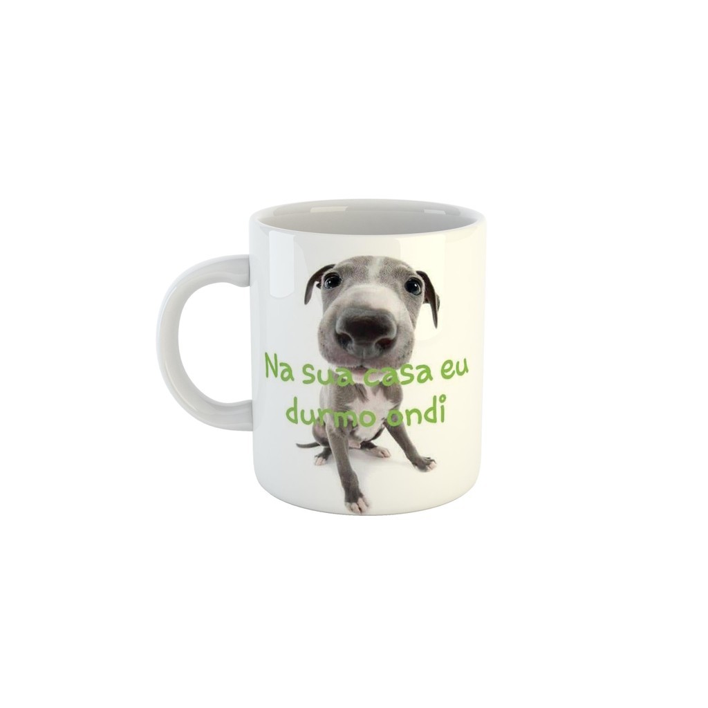 Caneca Meme Doguinho Dúvida  "Na sua casa eu durmo ondei"