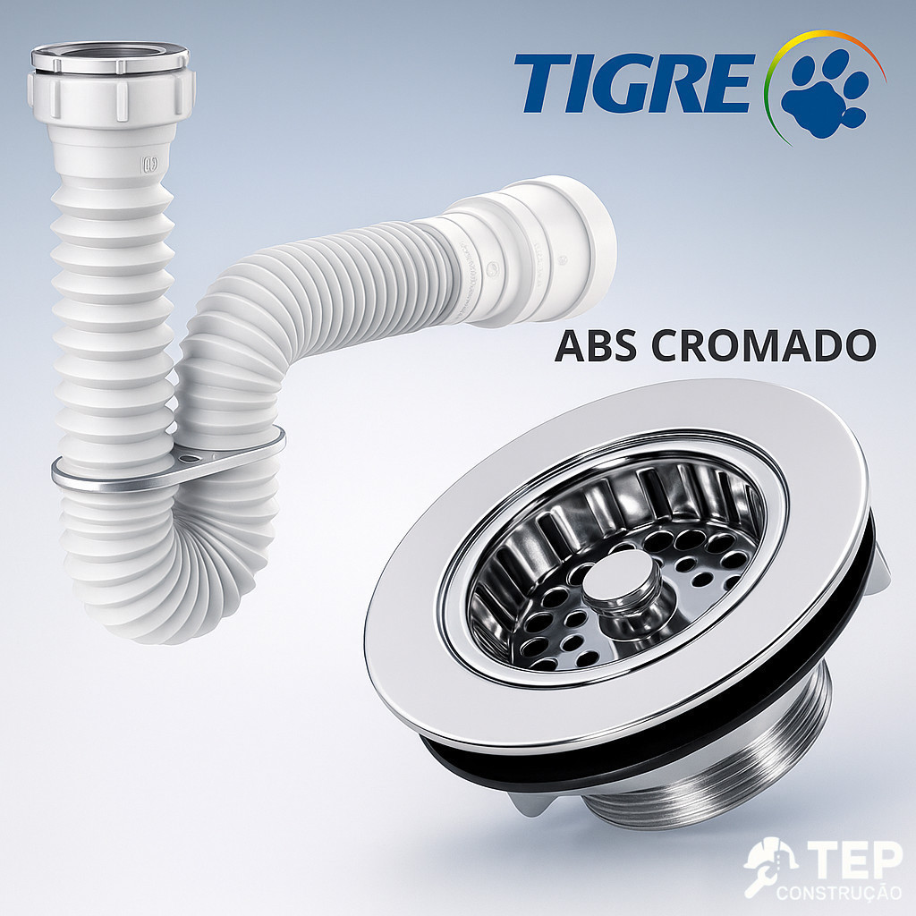 Sifão sanfonado Ajustavel Tigre 66cm + Valvula Pia Cozinha Americana ABS PVC Cromado em Oferta na Shopee