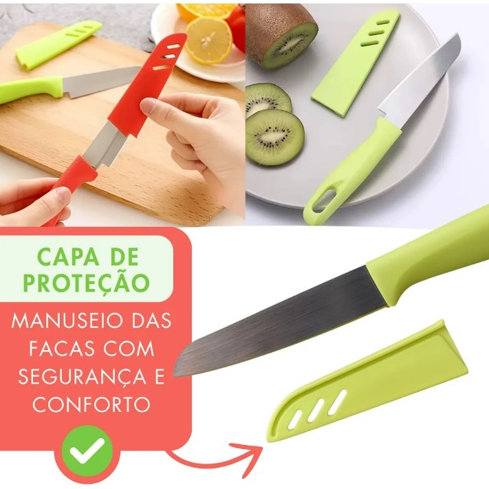 Faca Afiada + Capa Protetora Lâmina Aço Inox