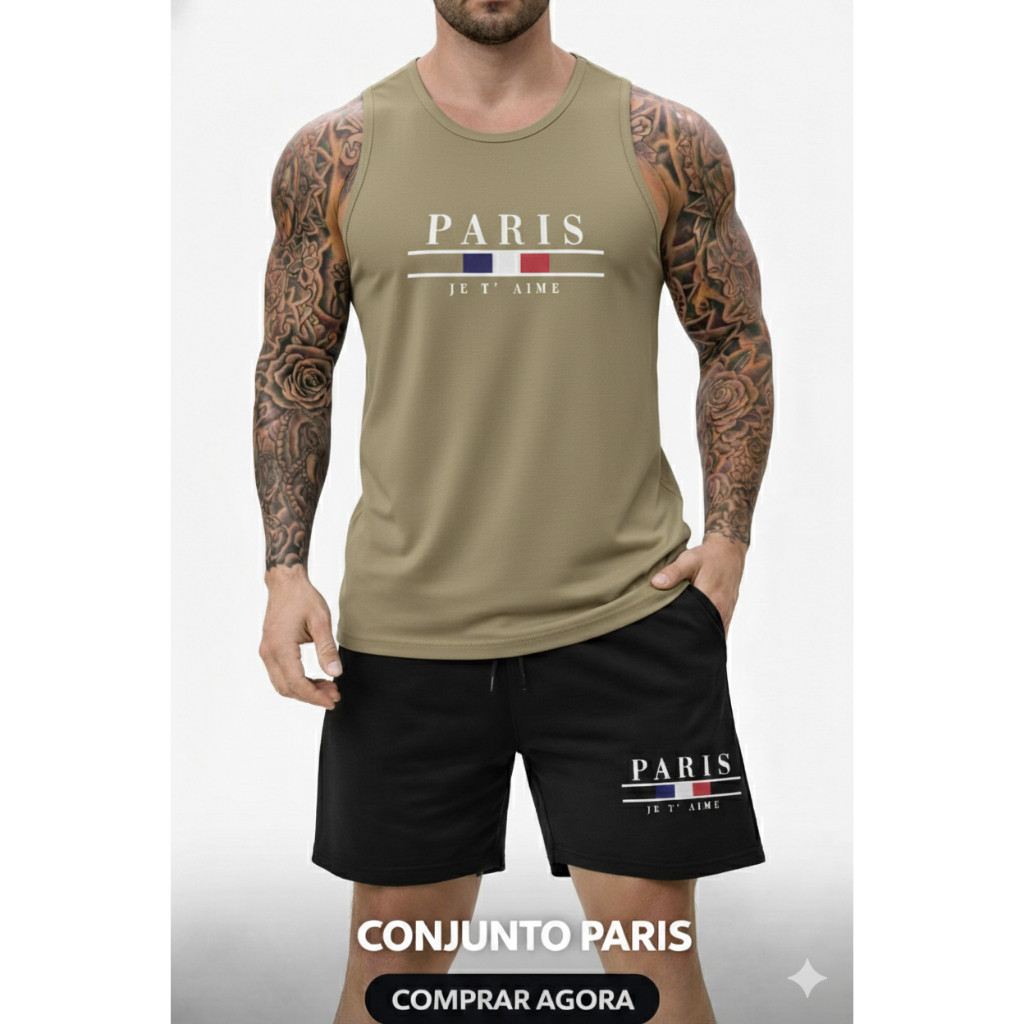 Kit Conjunto Lançamento Paris Regata e Bermuda Moletom PREMIUM Confortável Lançamento Toque Macio Envio Imediato