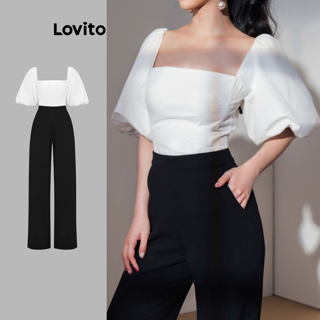 Lovito Macacão Casual Colorblock Drapeado Verão/Primavera Para Mulheres L110AD1310 em Oferta na Shopee