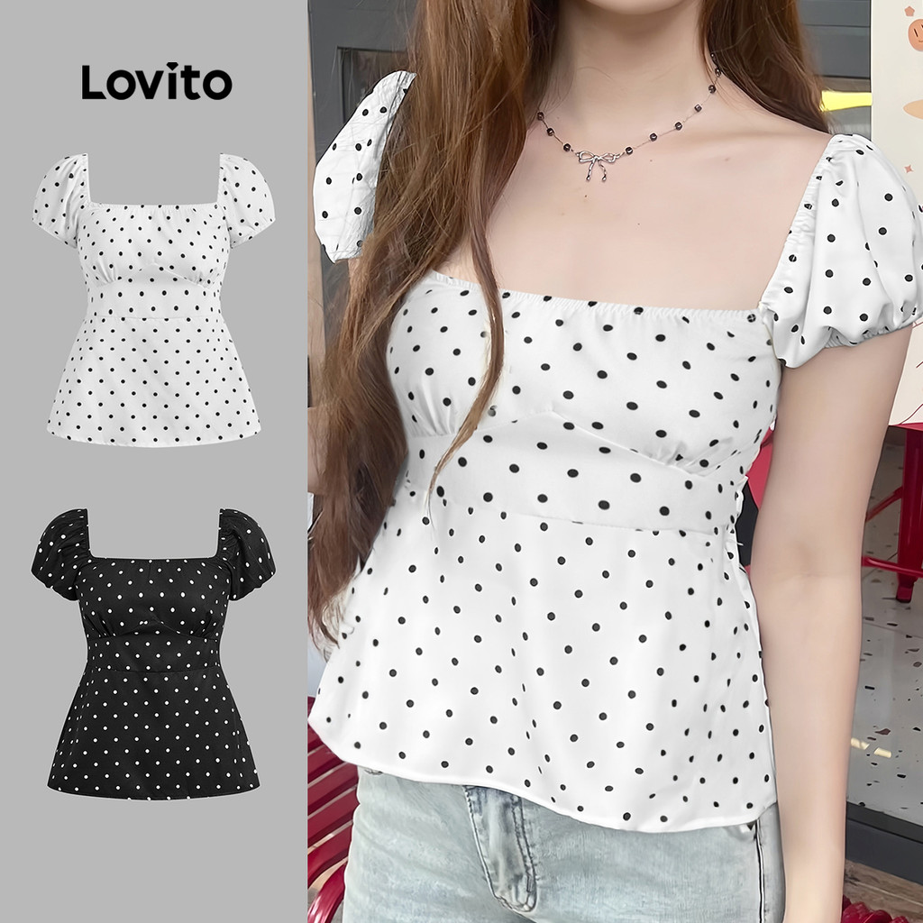Lovito Camiseta Casual Geométrica Primavera/Verão Camiseta Preta E Branca Para Mulheres L139AD137 em Oferta na Shopee