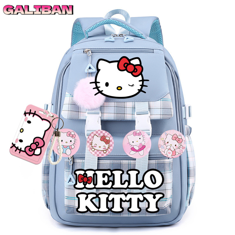 Nova mochila fofa da Hello Kitty para estudantes masculinos e femininos, respirável, de tamanho grande, com acessórios.
