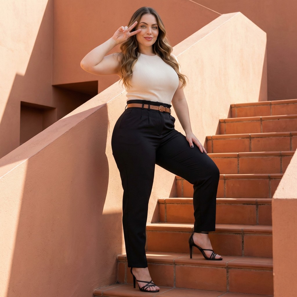 Calça  Feminina Social De Alfaiataria Com Cinto Cintura Alta E Zíper Na Lateral