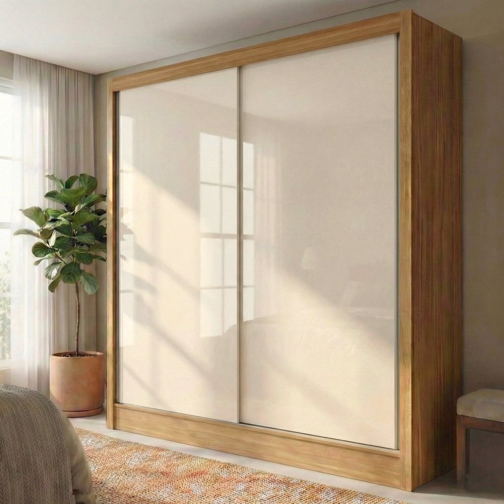 Guarda-roupa Solteiro 2 Portas de Correr e 2 Gavetas  Peônia Yescasa Cinnamon/Off White em Oferta na Shopee