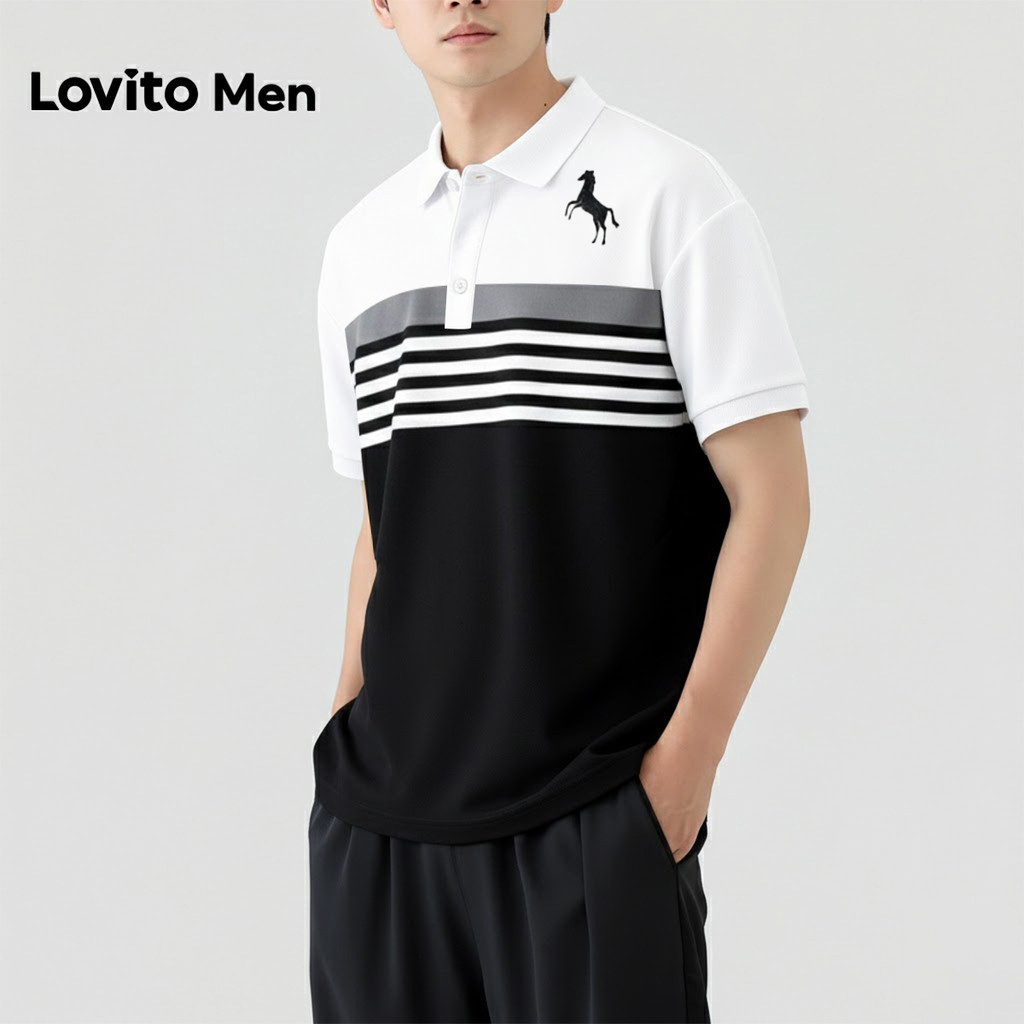 Lovito Men Camisa Polo Casual com Botões Camisa Polo Masculina para Primavera/Verão. LNE138088