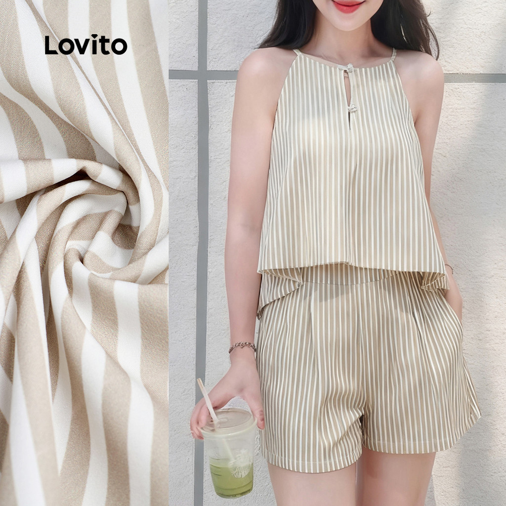 Lovito Conjuntos de Shorts Casuais 2pacote de 2 Combinados Alto Baixo Primavera/verão Caqui L164ED314 em Oferta na Shopee