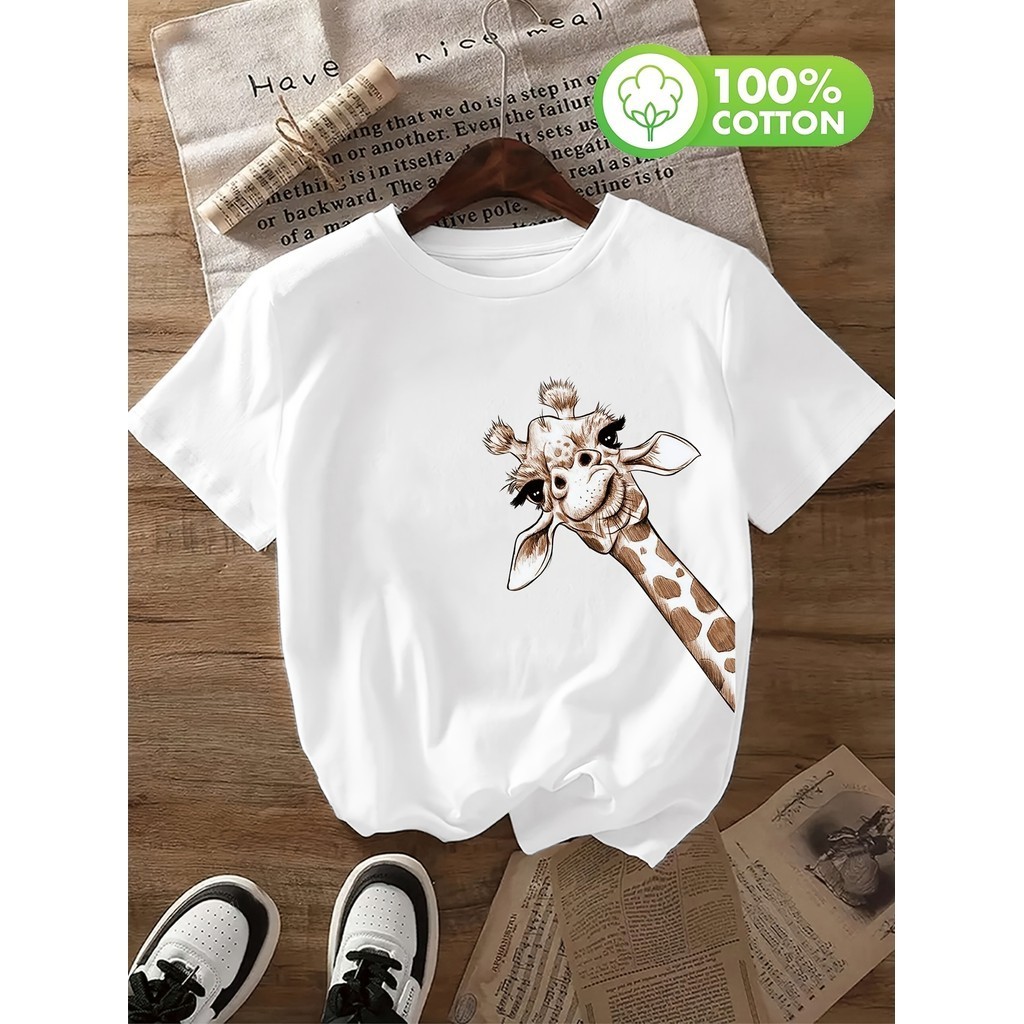 Camiseta Casual para Mulher Estampa de Girafa camisa camiseta