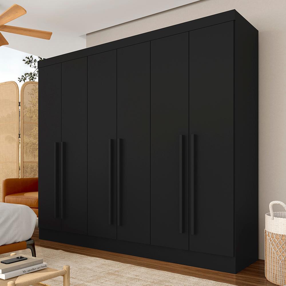 Guarda Roupa Casal 6 Portas 2 Gavetas Ester Preto Fosco - M.a