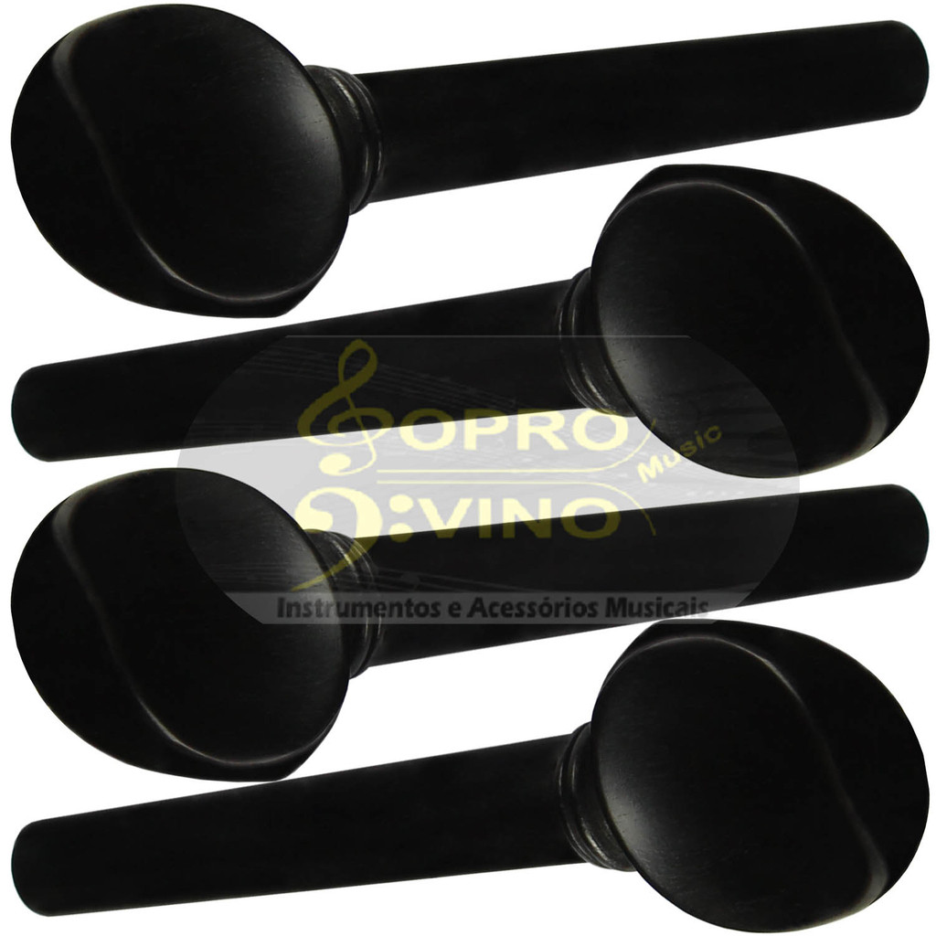 Kit Jogo com 04 Cravelhas Madeira Ébano Standard Preto com Furos Violoncelo 3/4 Dominante Orquestral