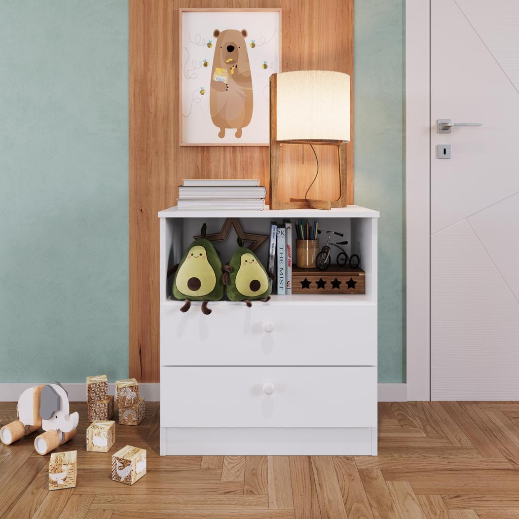 Cômoda Infantil Organizadora 2 Gavetas com Nicho 60,8cm para Quarto de Bebê Branca em Oferta na Shopee