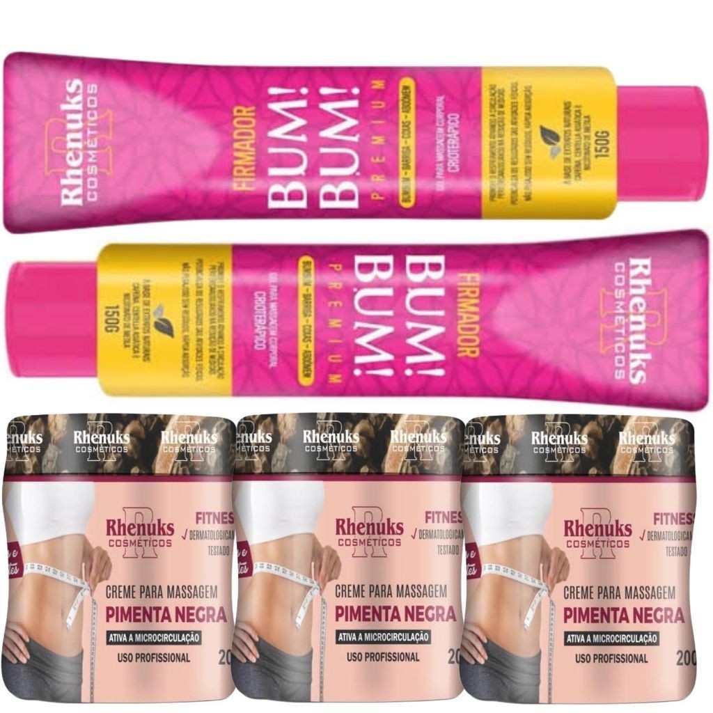 Kit 2und Gel Firmador De Bumbum 150g + 3und Gel Redutor De Medidas Pimenta Negra 200g Rhenuks