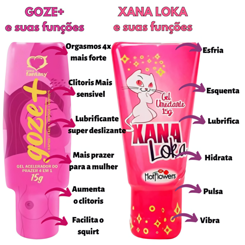 SEX SHOP Gel Lubrificante Goze Mais Acelerador do Prazer Feminino + Gel Feminino Xana Loka em Oferta na Shopee