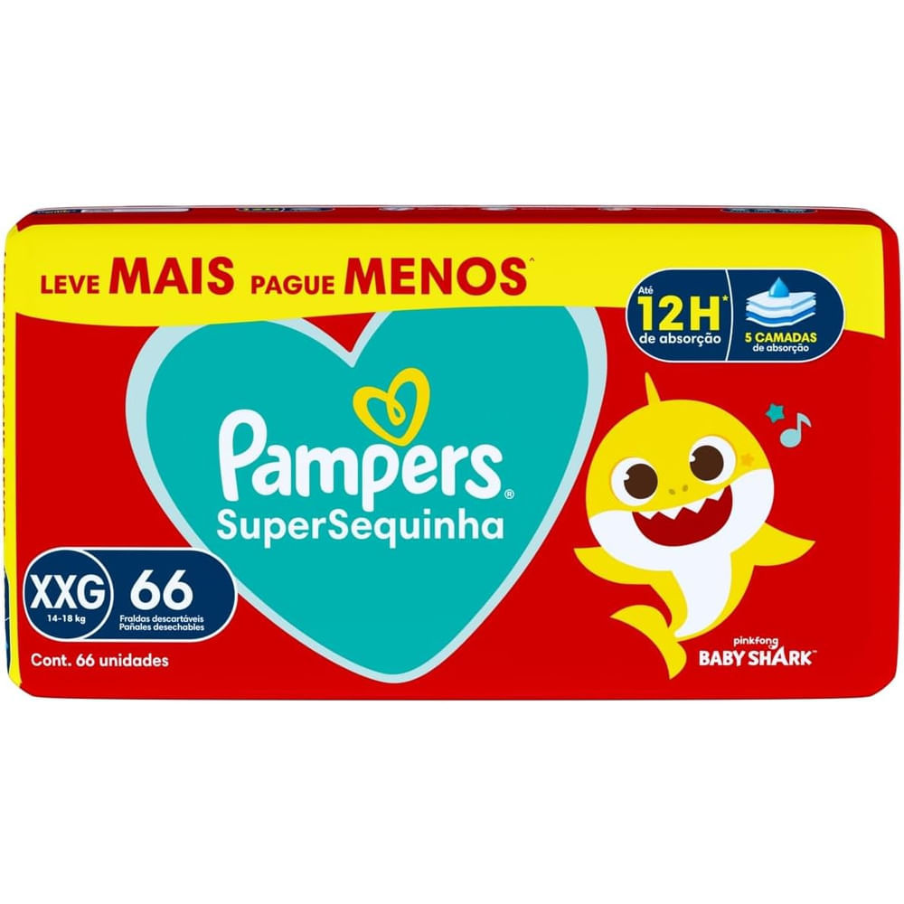 Fralda Descartável Pampers Supersequinha Jumbo XXG 66 Tiras em Oferta na Shopee